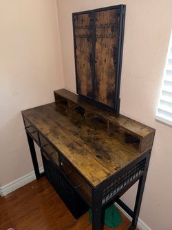 Industrial Rustic Vanity Desk with Mirror Cabinet