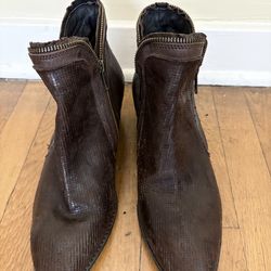 Dark Brown Textured Zip Ankle Boots Size 9