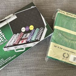 New 300 Chip  Complete Poker Set With Table Cloth