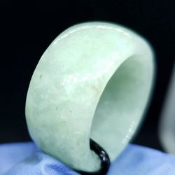 Burmese icy type A jadeite jade lucky ring US 8.5