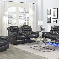 Three piece motion, sofa, loveseat, and recliner, three day sale only