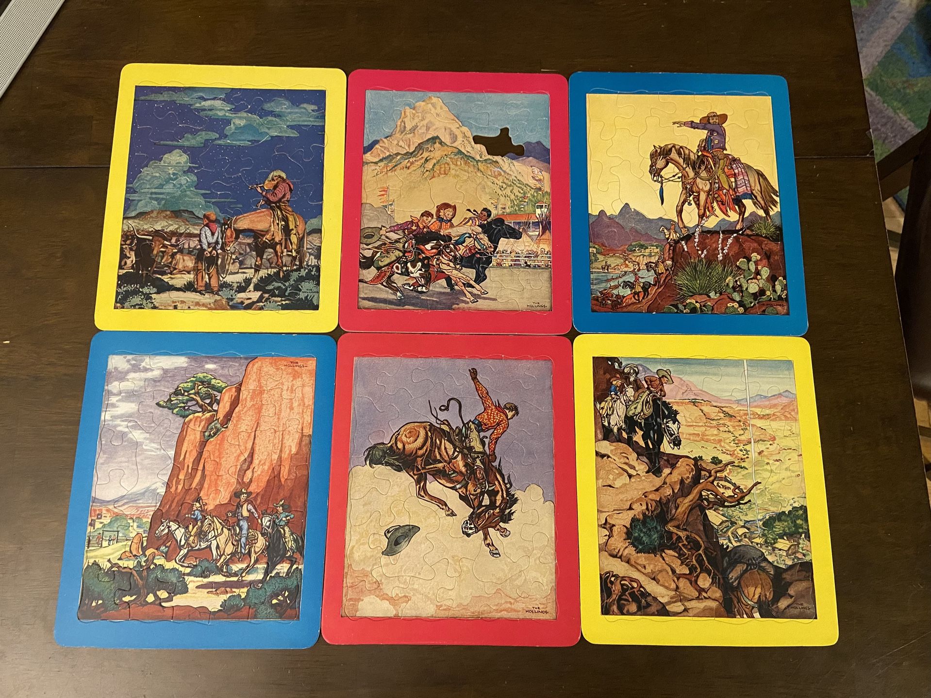 Cowboy Puzzles Six Jig Puzzle Pictures The Hollings No 145A Platt& Munk Co Inc
