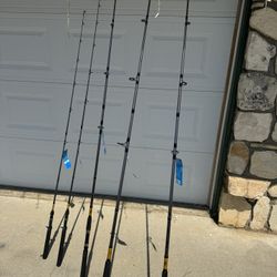 Five Shimano Two-Piece Fishing Rods