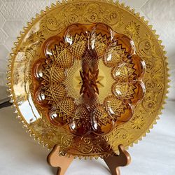 Vintage Indiana Glass Tiara Amber Deviled Egg Platter 