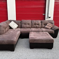 Brown L shaped Sectional W/ Ottoman *FREE DELIVERY 🚚 