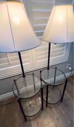 Pair of Floor Lamps with Glass Side Tables