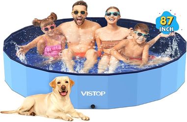 VISTOP Jumbo Foldable Dog Pool, Hard Plastic Shell Portable Swimming Pool for Dogs Cats and Kids Pet Puppy Bathing Tub Collapsible Kiddie Pool (87inch
