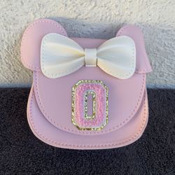 Pink Little Girls Mouse Ear Bow Crossbody Purse With The Letter O 