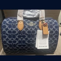 Coach Denim  Rowan Handbag w/cherries Charm New 