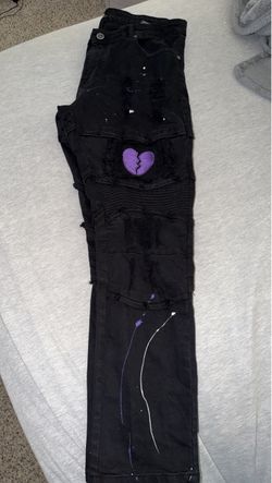Black Distressed Jeans with Broken Heart Patch