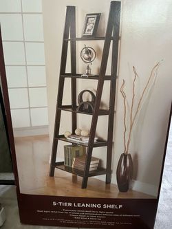 5 tier leaning wood shelf