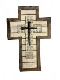 Rustic Wooden Wall Cross with Black Metal Crucifix