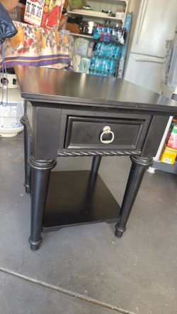 Classic Black Wooden End Table with Drawer and Lower Shelf
