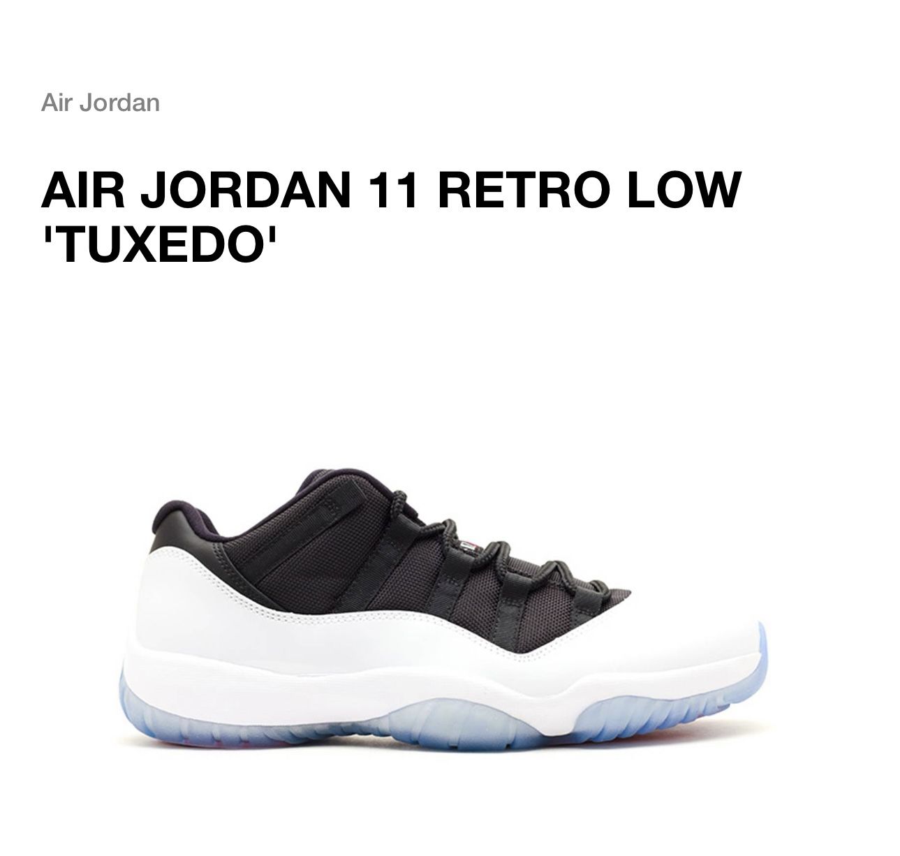 AIR JORDAN 11 RETRO LOW 'TUXEDO'