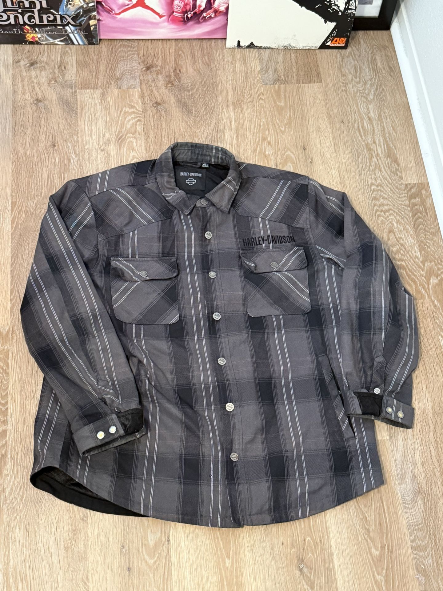 Harley Davidson Denim flannel button Up Jacket Size XXL