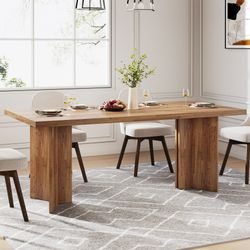 63" Rectangular Dining Table, Farmhouse Kitchen Dinner Table for 4-6 People