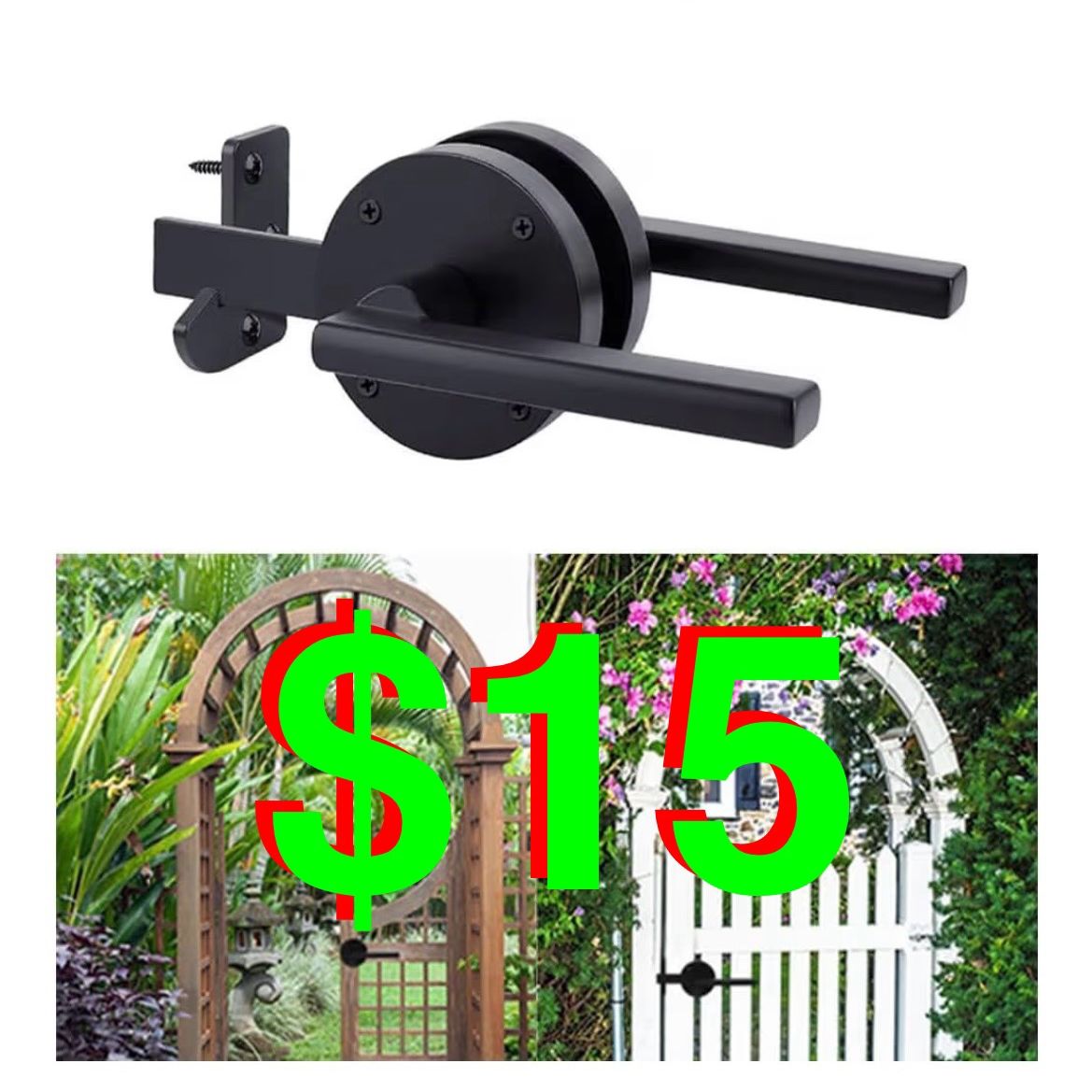 Double Side Gate Latch, Adjustable Heavy Duty Swinging Door Latch Gate Hardware for Right Inswing Outdoor Fence, Wooden Gates, Pool Gate, Backyard, Ga