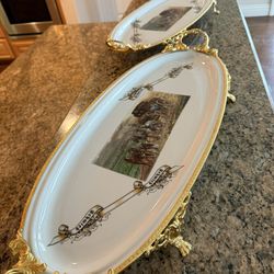 Beautiful Oval China Server (set of 2) With Golden Frame 
