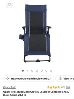 Ozark Trail Quad Zero Gravity Lounger Camping Chair,