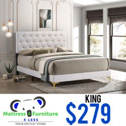Kendall Upholstered King Panel Bed White