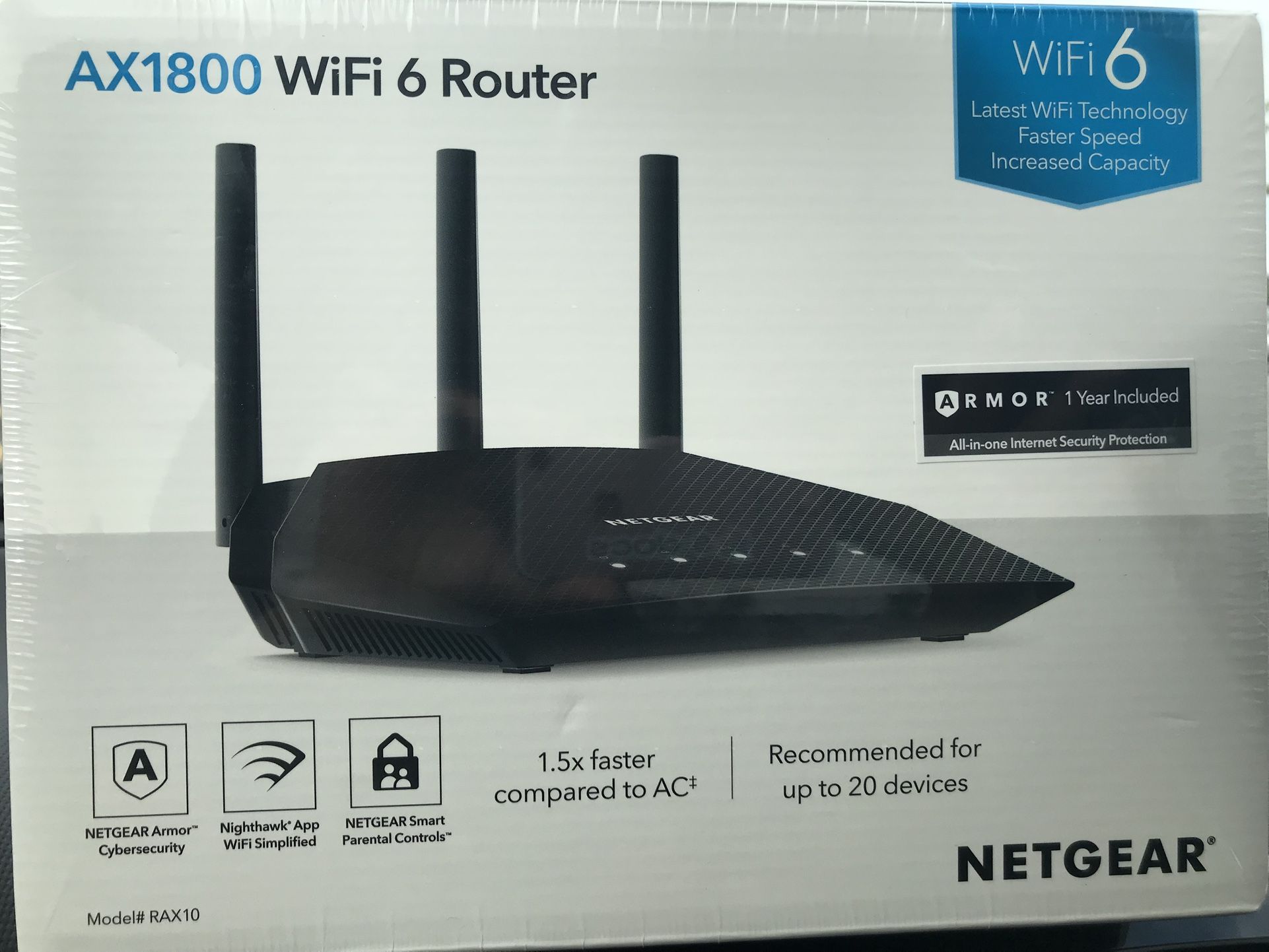 NETGEAR Nighthawk AX1800 WiFi 6 Router Model RAX10 Dual-Band