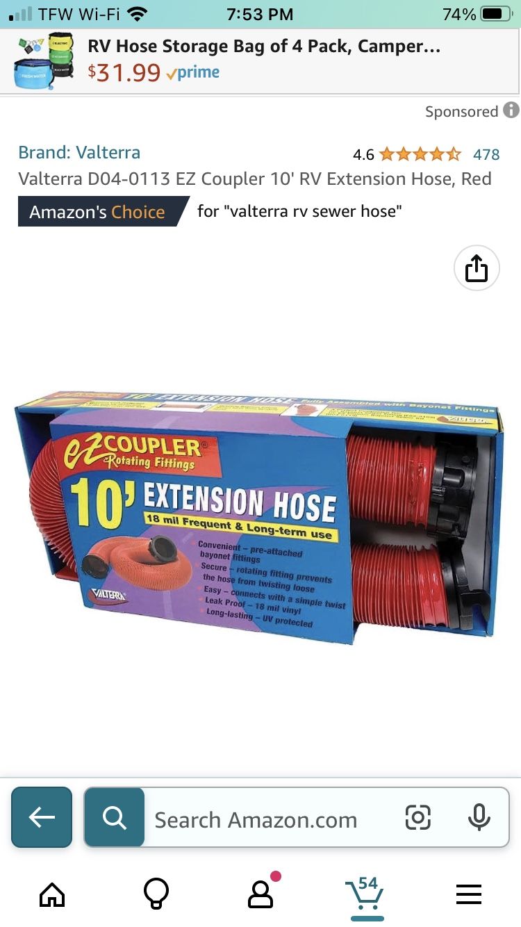 RV Sewage 10’ Extension Hose - New