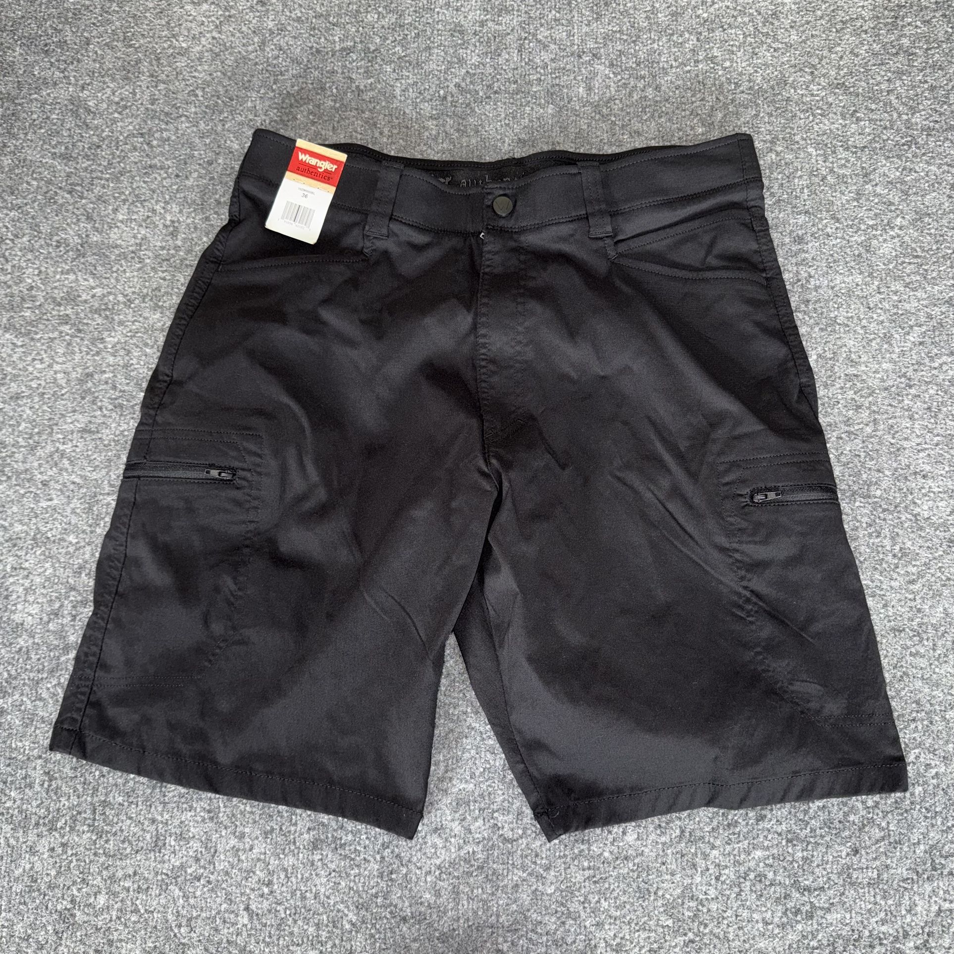 Wrangler Authentics Cargo Shorts Mens 36 Black Outdoor Hiking Workwear Utility