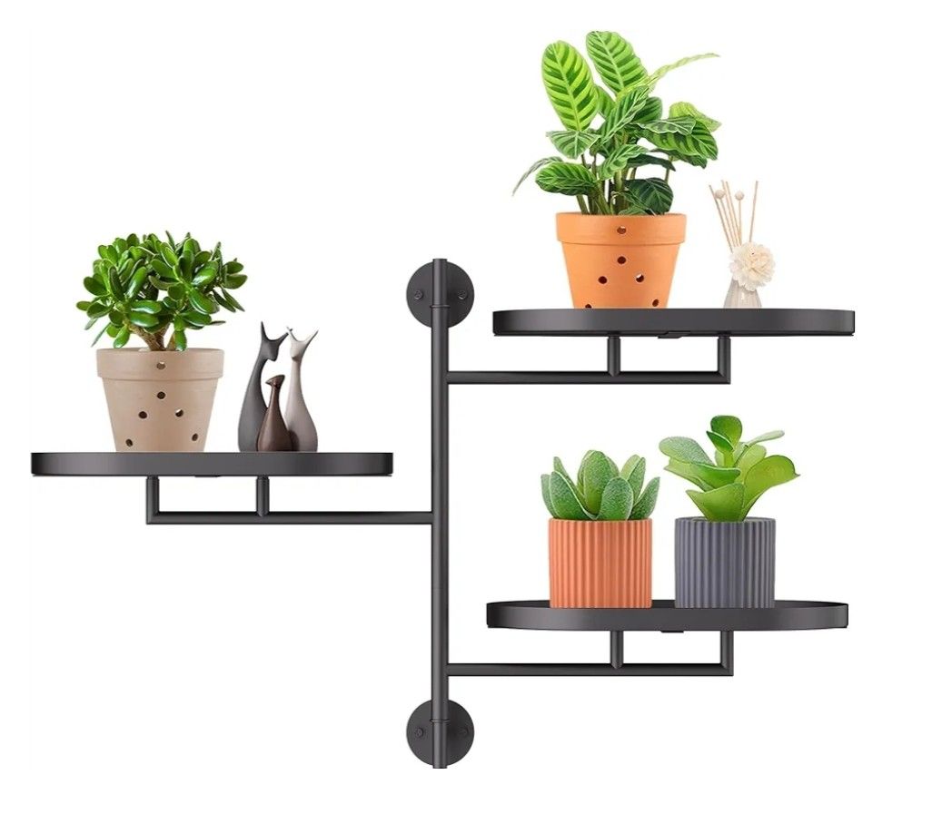 Rotating Window Shelves for Multiple Plants Indoor,3-tier Metal Corner Black Plant Stand Holder Floating Hanger Shelf for Wall,Windows Sill Gifts for