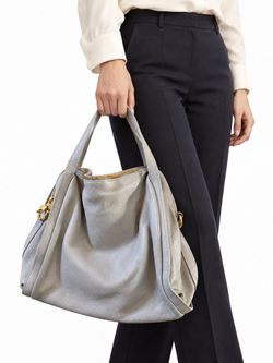 Light Gray Soft Italian Leather Handbag - New