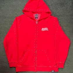 Broken Promises adorned red zip up hoodie