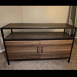 Entertainment Center Brown Wood With Black Accents 