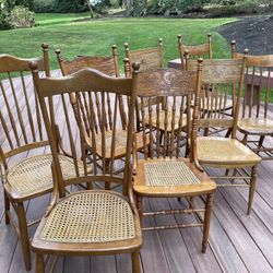 4 Sets Of 2 Antique Oak Press back Chairs