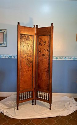 Antique Victorian 2-Panel Wooden Room Divider / Folding Screen - 67” H