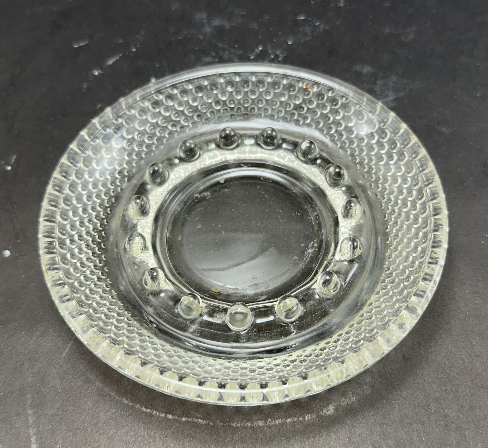 Vintage MCM Anchor Hocking Ashtray Hobnail, Diamond Pattern Round Clear Glass  4.5”W 