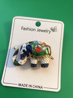 Beautiful Elephant Brooch Pin Enameled