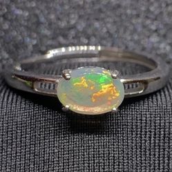 Crystal Puzzle Pattern Lightning Ridge .925 Sterling Silver Adjustable Opal Ring