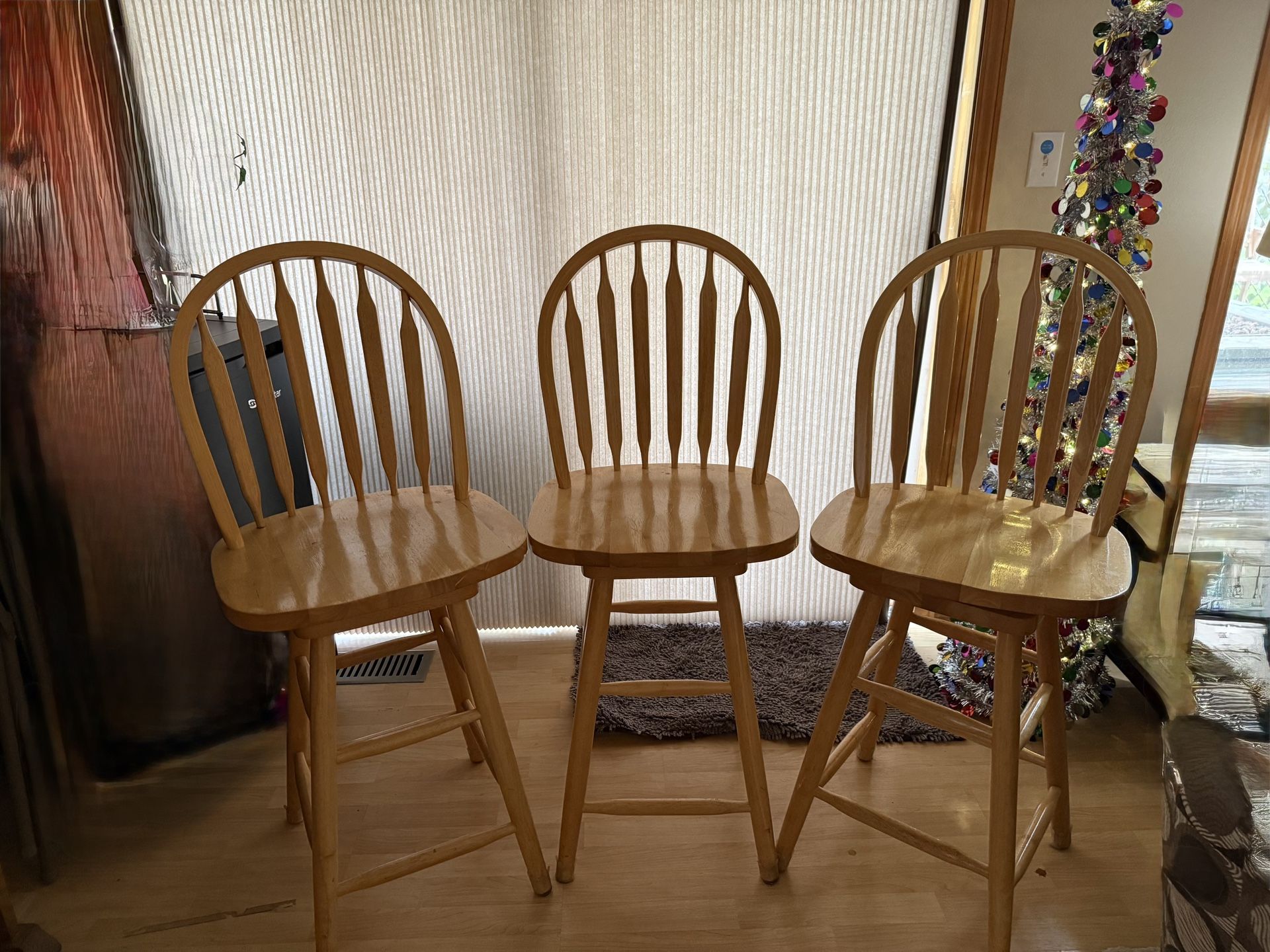 Solid Wood Bar Stools, Set of 3, Great Condition
