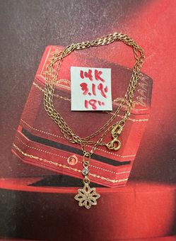 14K Solid Gold Chain and Pendant CUBIC ZIRCONIUM STONES  For Wedding 3.1Gr 18 Inches Long