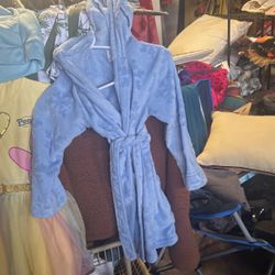 Children’s  Small  Warm Hooded Sparkling Blue Bath Robe With Sash Tie $3 New 