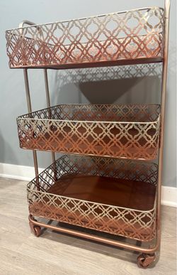 3 Tiered Blush and Gold Bar Cart with Wheels