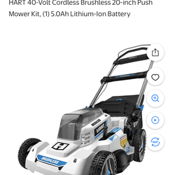 HART 40-Volt 20-inch Cordless Brushless Push Mower Kit, (1) 6.0Ah Lithium-Ion Battery