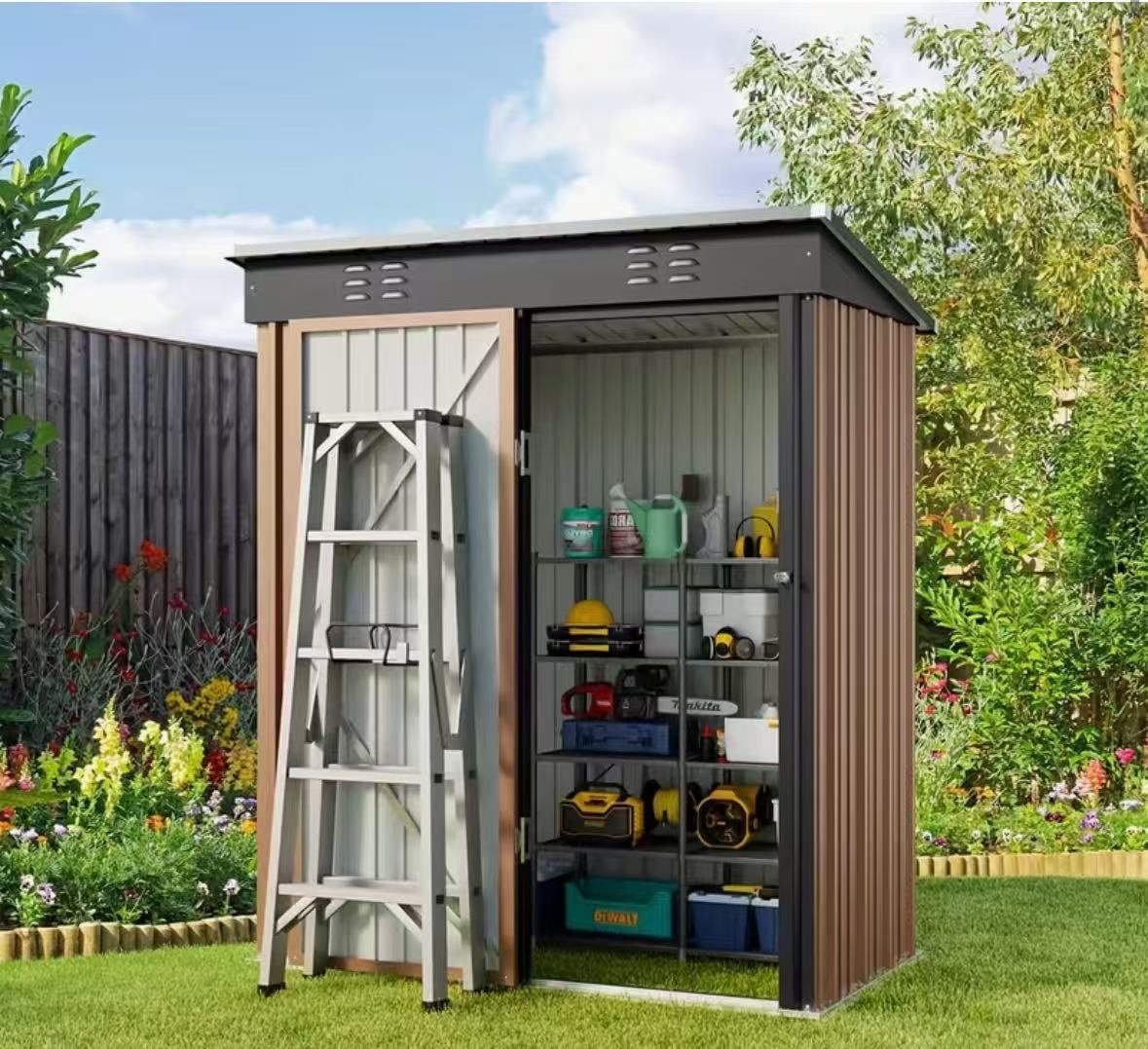 (Brand New) 5x3 Ft Metal Storage Shed - Brown 