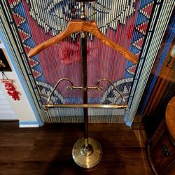 Mid 20th Century Brass and Wood Gentleman's Valet 49.5" Tall 