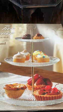 3 Tier Server Vintage Glass With Metal Stand