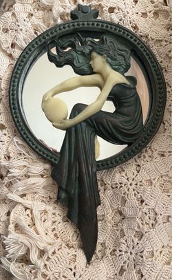 Vintage Toscano Lady of the Lake Art Deco Resin Wall Accent Mirror