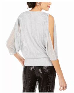 MSK Split-Sleeve Metallic Blouson Top
