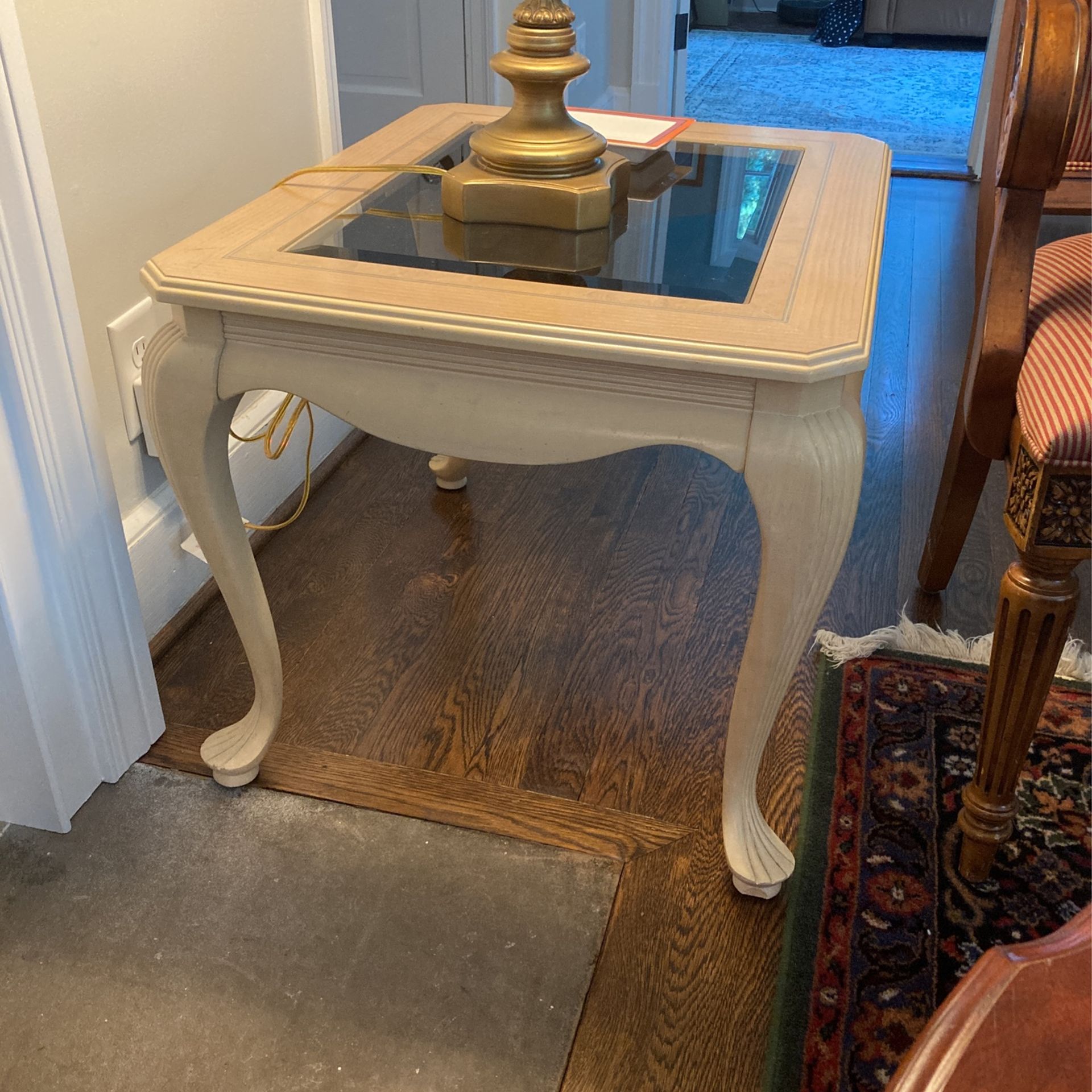 Pair Of Elegant Side Tables w/inlaid glass