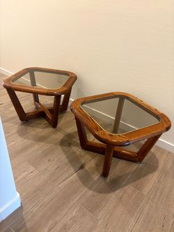 Vintage MCM Solid Oak End Tables