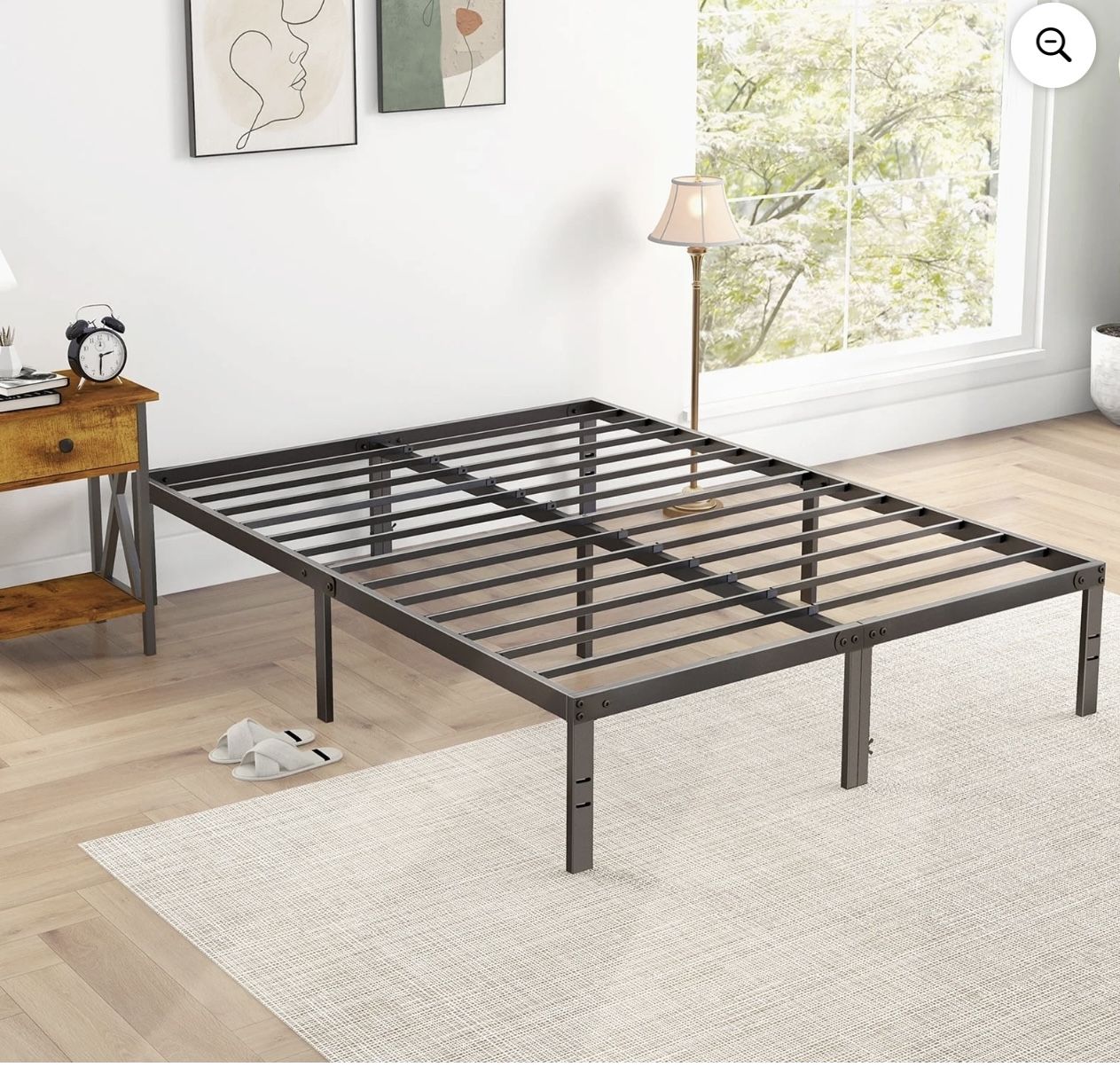 Queen Size Heavy Duty Platform Bed with Underbed Storage, 14-Inch High Steel Slat Support, Non-Slip Design,