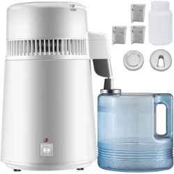 283*Water Distiller, 1.1 Gal Distilled Water Machine, 750W Pure Water Distilling w/BPA Free Plastic Container, Water Distillation Kit w/Button, Counte